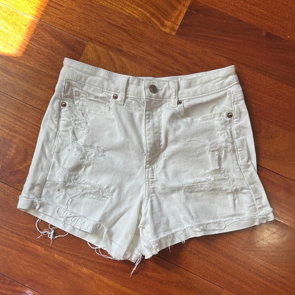 American Eagle White Distressed Jean Shorts